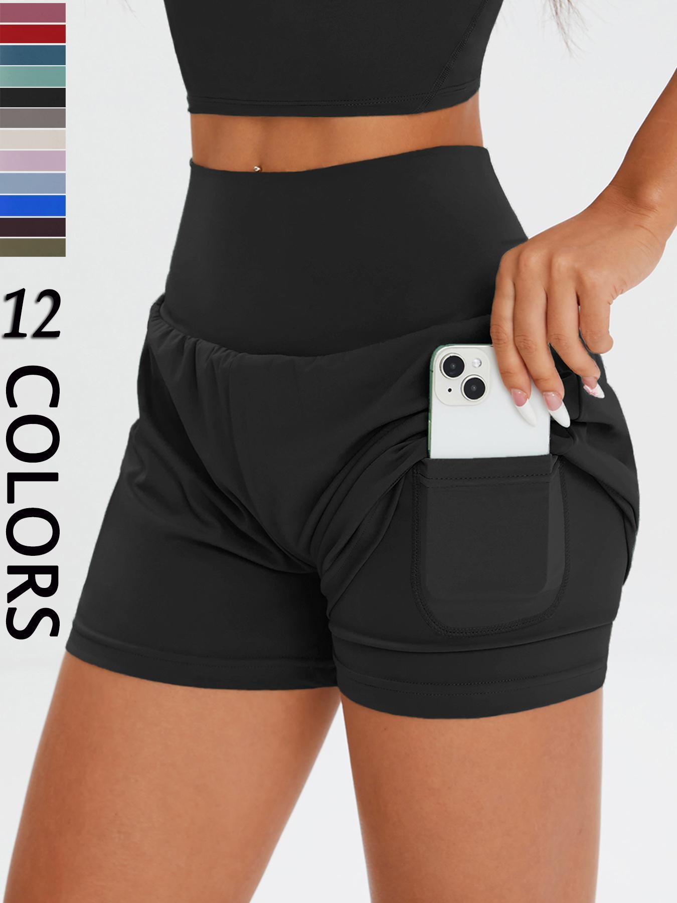 Women's Solid High Waist Sports Shorts, Casual Comfy Breathable Skinny Shorts for Exercise Yoga Gym Workout Running, Ladies Sportswear for All Seasons, Athletic Shorts, Workout Clothes Women, Summer Sports Shorts, Side Pocket Shorts, Athleisure Shorts