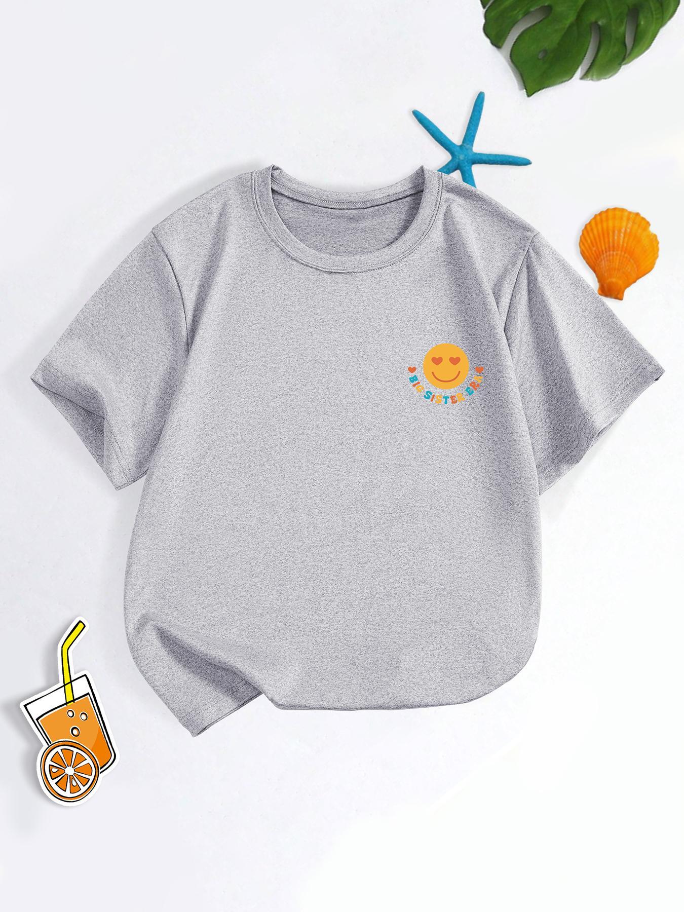 Girl's Cartoon Letter Print Round Neck Tee, Casual Short Sleeve T-shirt for Daily Wear, Kids Clothes for All Seasons, Graphic Print Shirt
