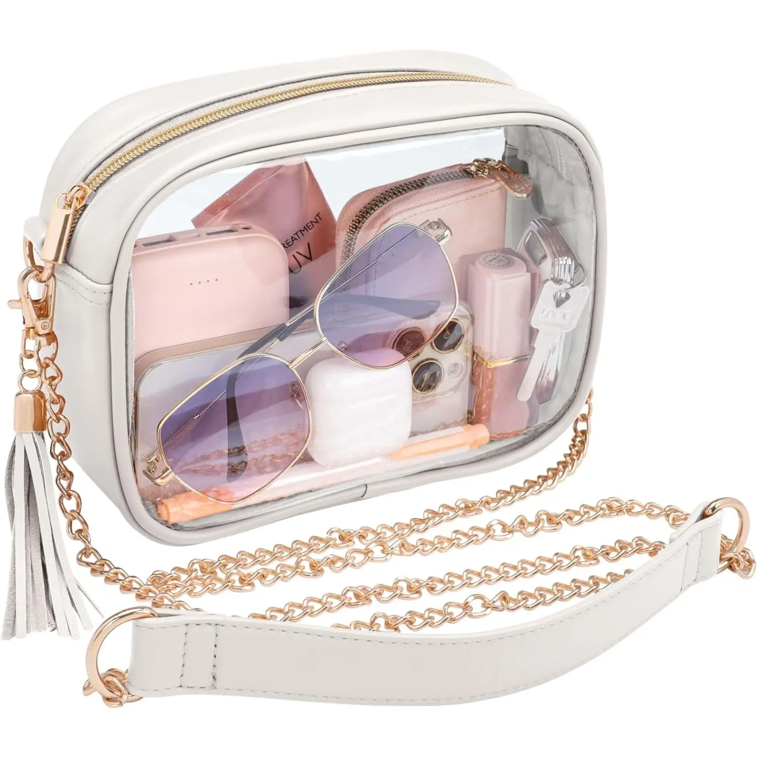 Clear Bag for Stadium Events - Small Clear Purse Crossbody Bag | Adjustable Wide Strap, 2 Easy Access Pockets, Thick 0.5mm PVC, for   Day Concerts Festival, Women Clear Stadium Bag