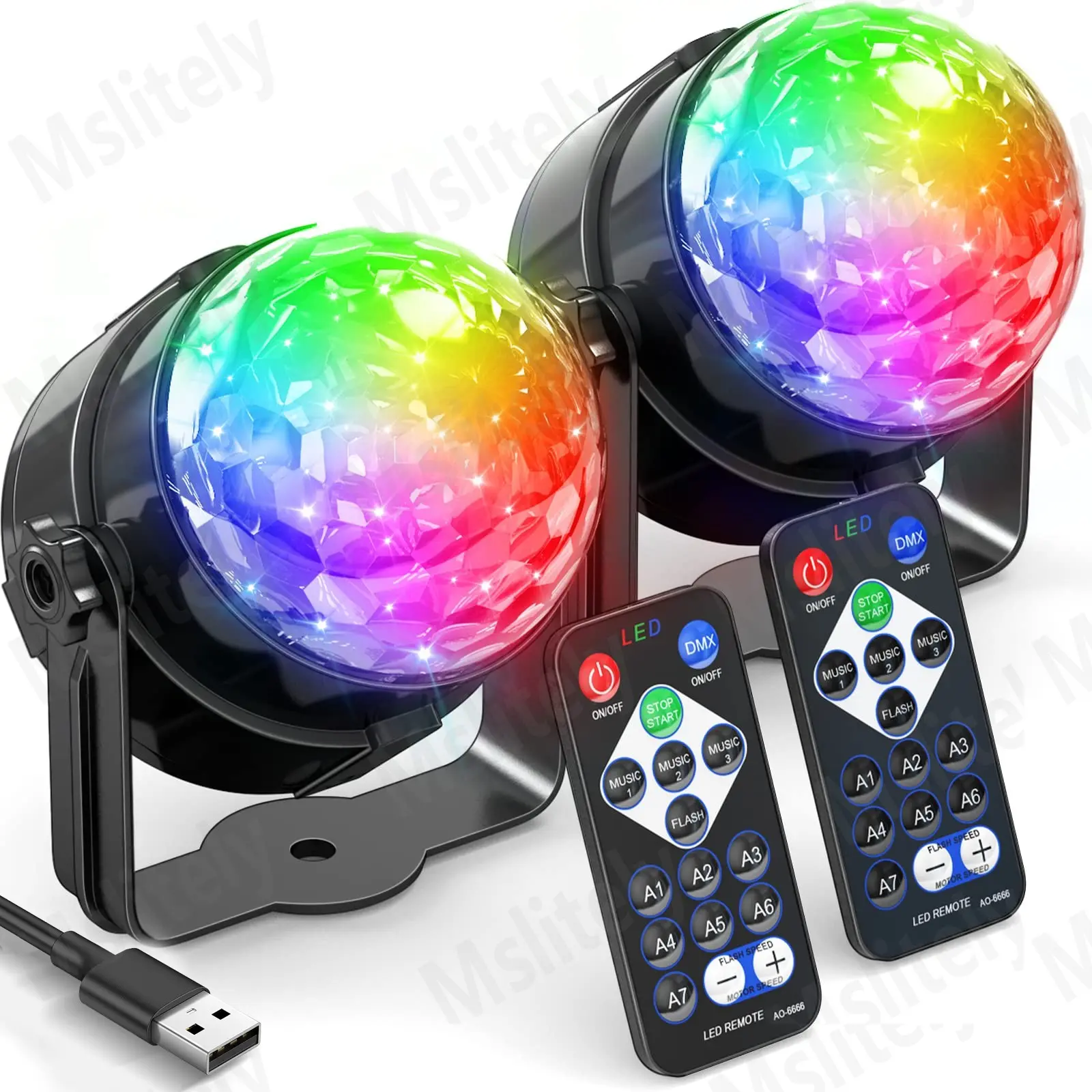 2-pack USB-powered disco lights, Led Light Up, Adjustable Led Lighting, with remote control and sound activation, 3 operating modes, adjustable rotation speed, suitable for Christmas, family parties, and holiday gifts