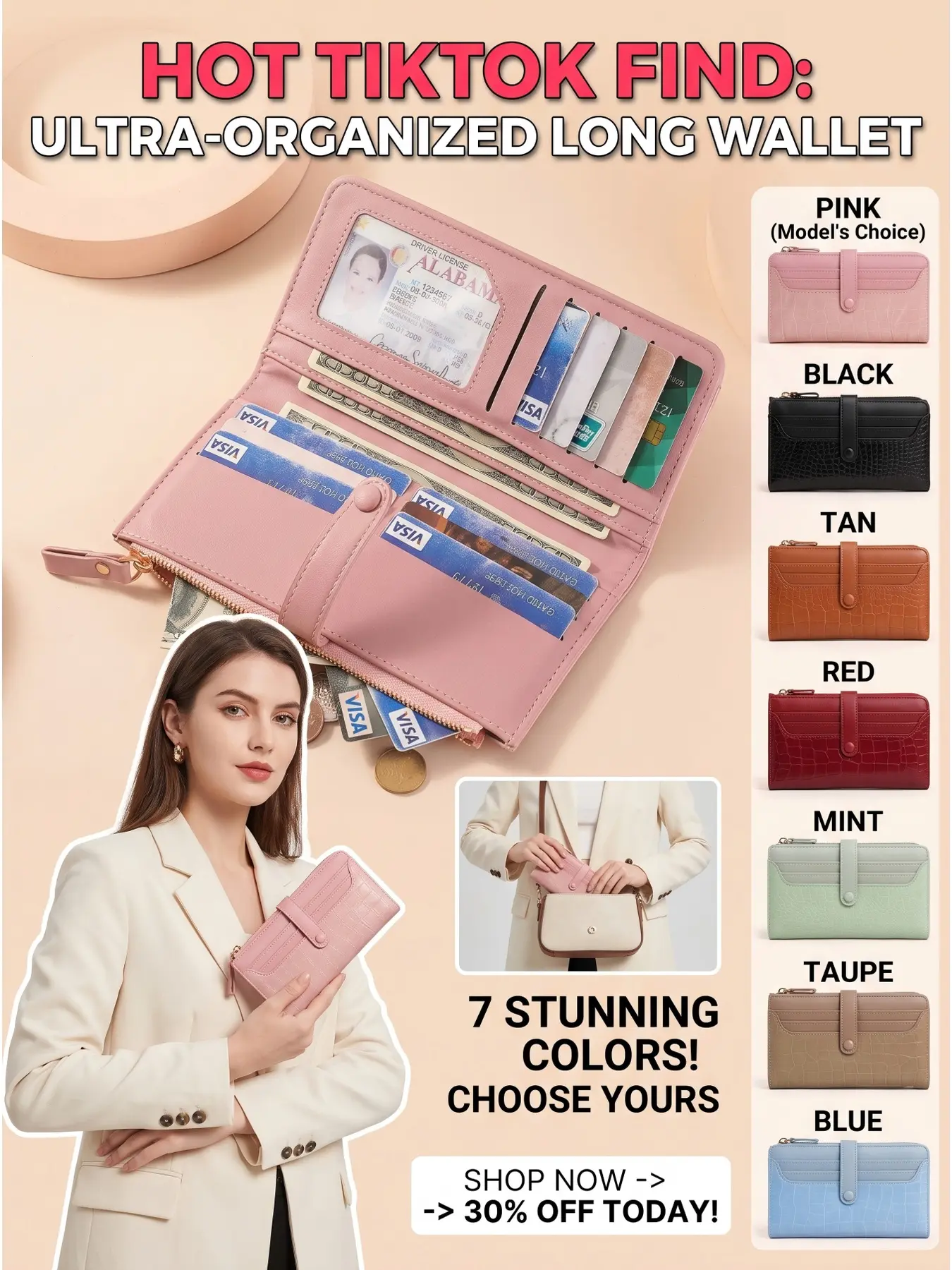 Viral TikTok Trending Long Crocodile-Patterned Zippered Exquisite Wallet for Women, Solid Color Minimalist Style, Large Capacity with Multiple Card Slots, Premium PU Leather High-End Feel, Ideal Gift for Her 2026 Fashion