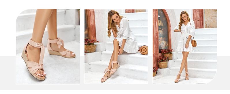 Fashare Womens Espadrilles Wedge Sandals Back Zipper Closure Open Toe Platform Ankle Strap Summer Dress Shoes with Bow