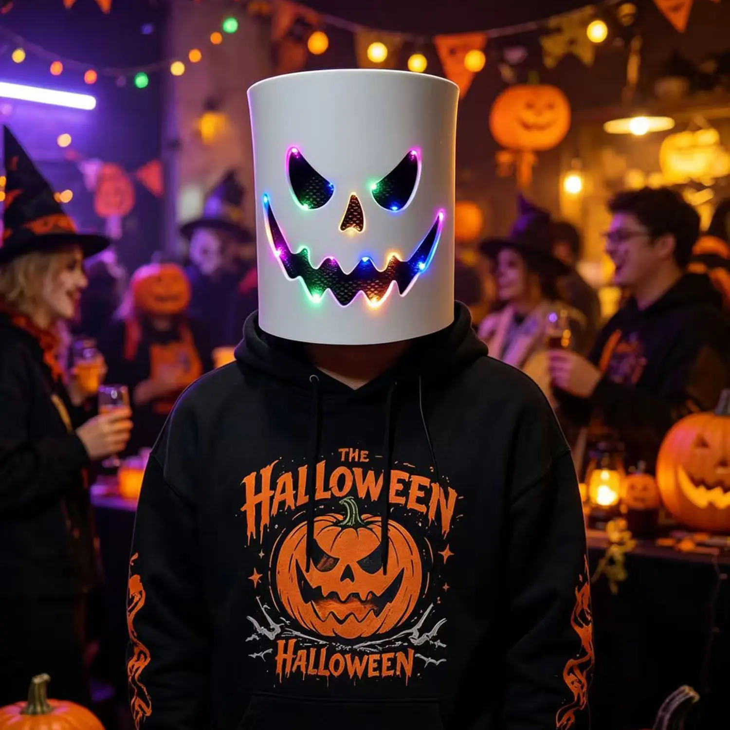 Halloween LED DJ mask, suitable for adult use at music festivals and Halloween parties, suitable for Halloween party supplies, Christmas costumes, role-playing, glowing full head mask, helmet toys, suitable for men and women, party supplies