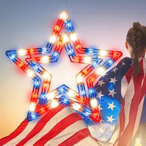 50 Lights Lighted Red White and Blue 4th of July Star Window Silhouette Decorationfidget toys