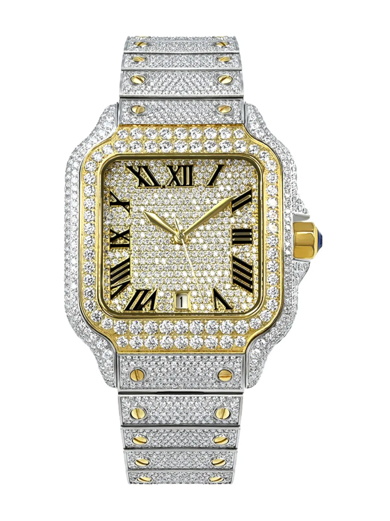 Moissanite Automatic Mechanical Watch, Luxury Fashion Stainless Steel Square Diamond-Embedded elegant analog dial Watch, All Seasons Wearable