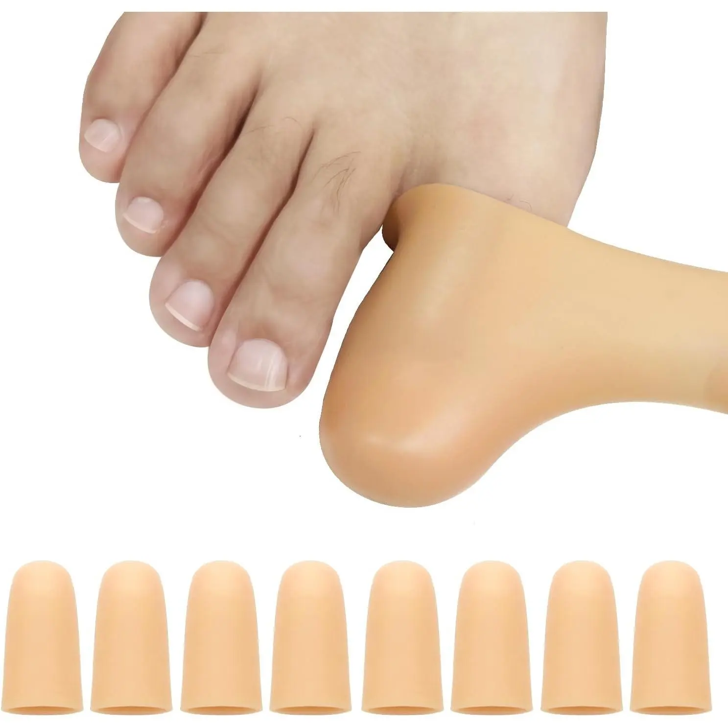 8 Pack Silicone Big Toe Protectors Women & Men (Toe Caps and Toe Covers) to Provide Relief from Missing or Ingrown Toenails, Corns, Blisters, Hammer Toes (Large, Beige)