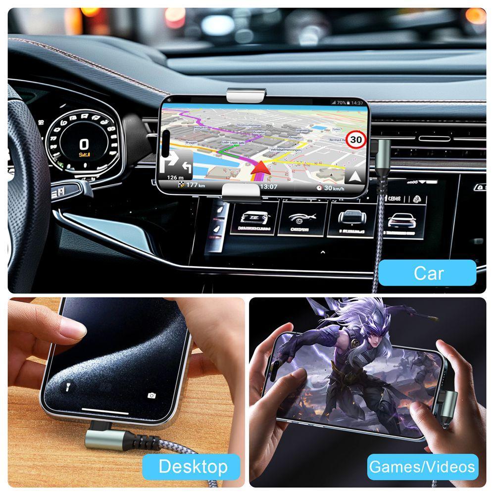 USB Type C Charger Cable Nylon Braided USB-C to USB C Line, 90 Degree Bend Gaming Charging Cable, Fast Charging Data Transfer