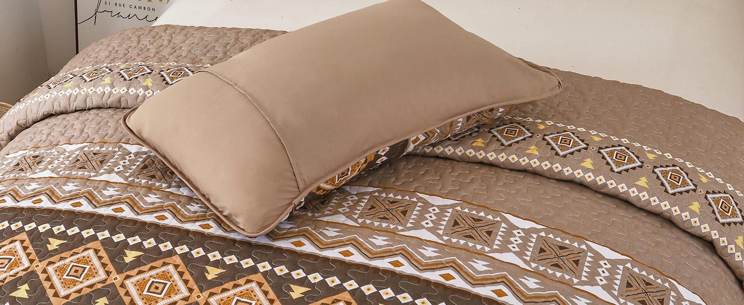 Boho Set Queen Size,3 Pieces Brown Printed Bedspread Coverlet Set,Lightweight Microfiber Bedding Set with 2 Pillowcases,96"*90"