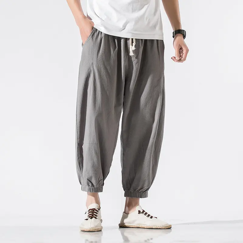 Men Lightweight Vertical Ribbed Wide Leg Pants Elastic Waist Drawstring Loose Fit Casual Streetwear Sweat Pants with Side Pockets