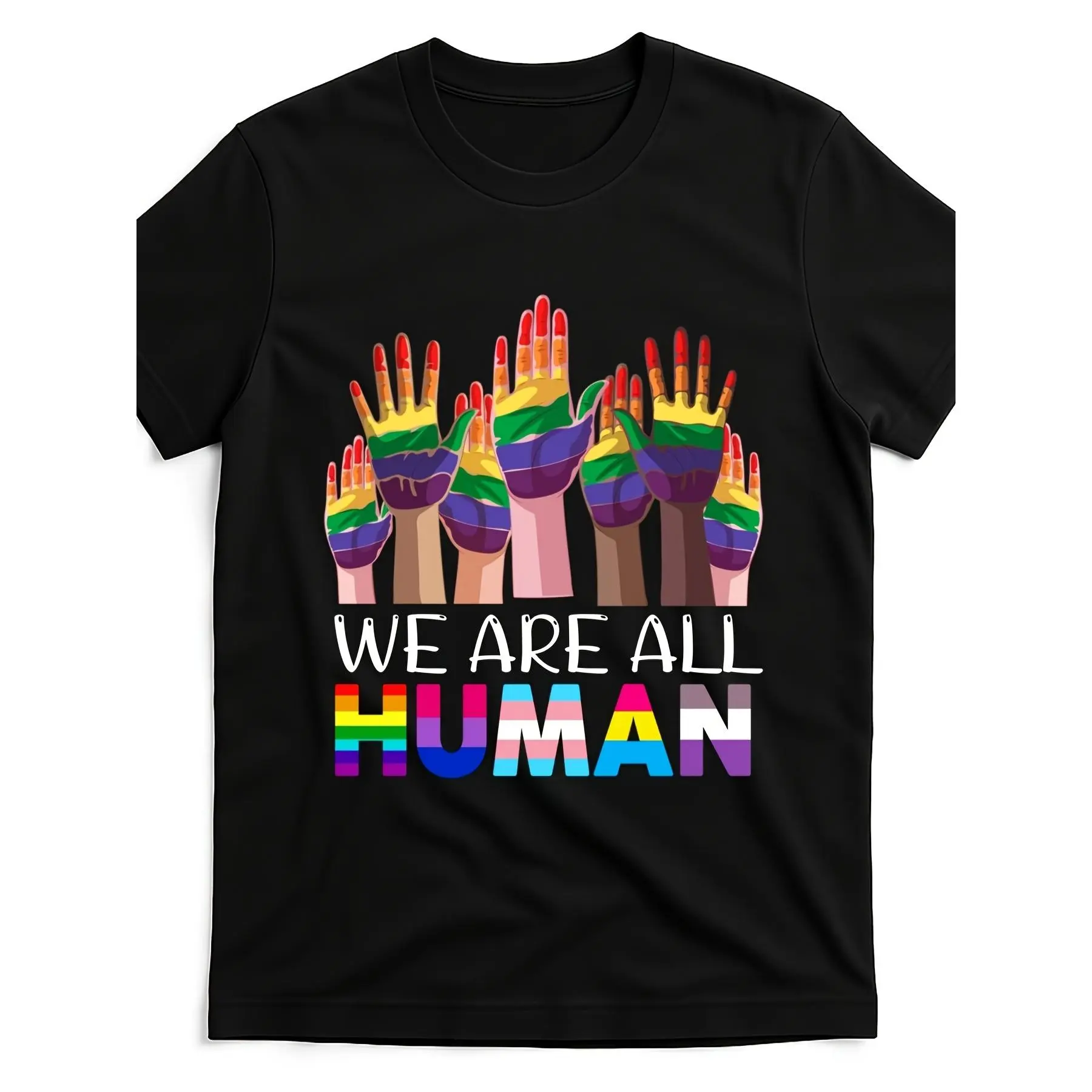 Rainbow LGBT LGBTQ / Men's Soft Crew Neck Short Sleeve Tee / We Are All Human Pride