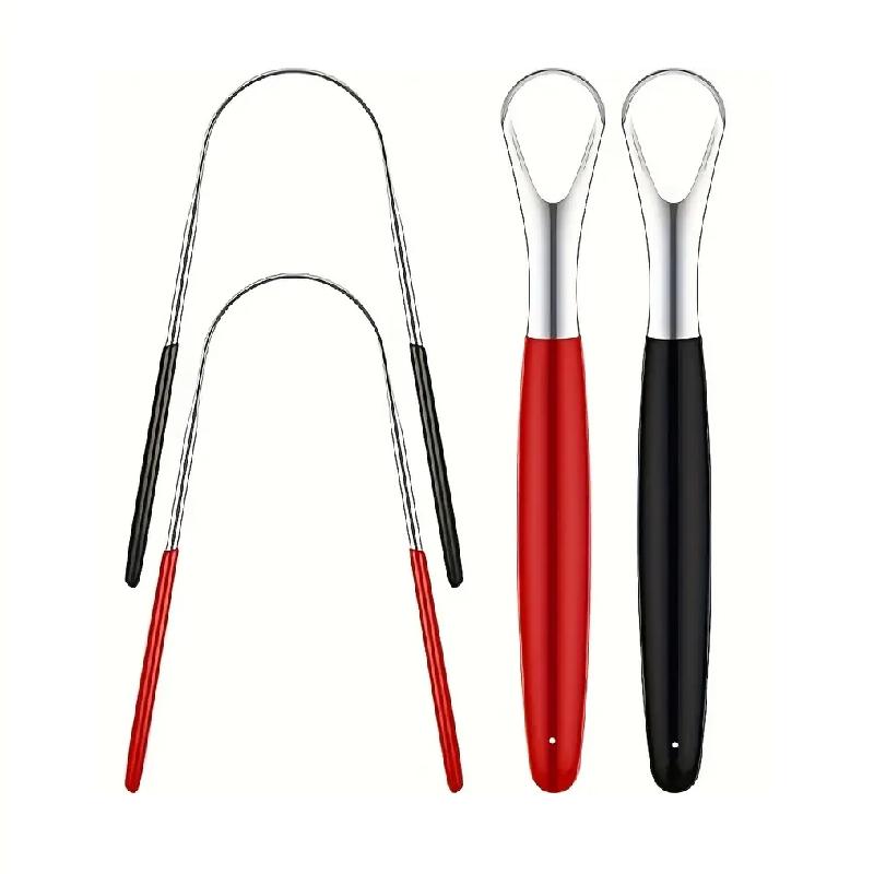 Stainless Steel Tongue Scraper Set, 4 Counts/set Portable Mixed Style Tongue Cleaner, Tongue Cleaning Tool for Travel Home Use Stainless Steel Tongue Scraper Set, 4 Counts/set Portable Mixed Style Tongue Cleaner, Tongue Cleaning Tool for Travel Home Use