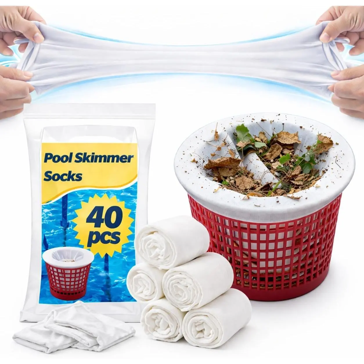 40 Pack Pool Skimmer Socks - Pool Socks for Skimmer Basket,   Hair, Sand, Pollen & Leaves, Protects Filter & Pump System,  Fit for Inground & Above Ground Pools, Pool Accessories