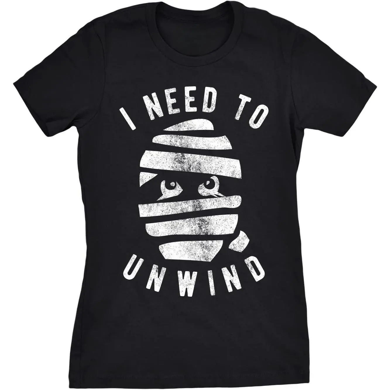 Women's Casual Short-Sleeve Oversized I Need to Unwind Funny Mummy Halloween T-Shirt - Soft Cotton Blend, Breathable Novelty Piece, Ladies' Halloween Top, Shortsleeve, Fabric