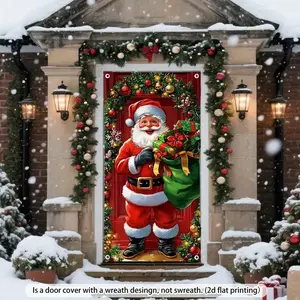 1pc-2D Christmas Banner, Multi-Season Hanging Decoration, No Power Needed, Suitable for Most Doors, Party and Home Entrance Decor