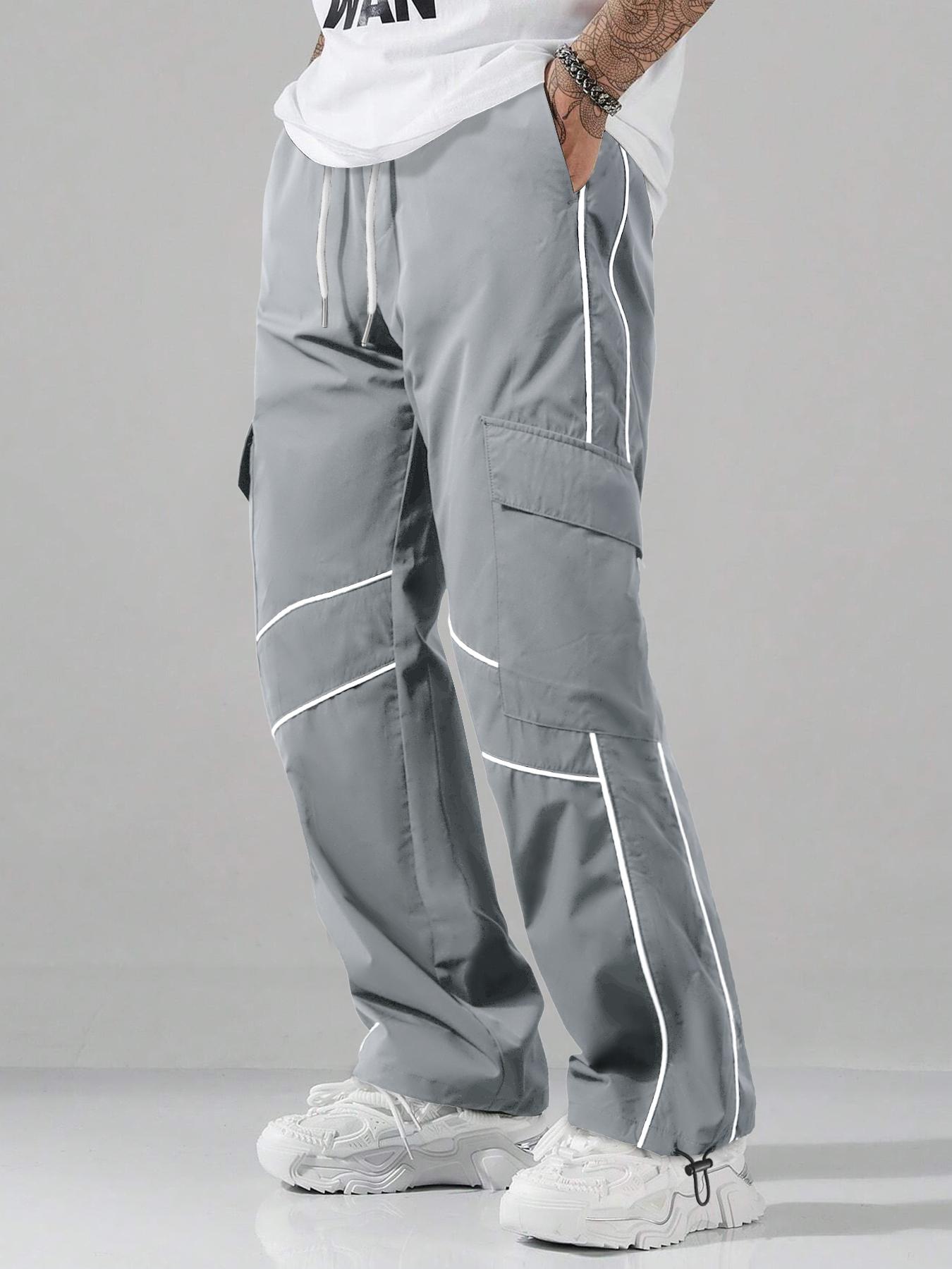 Men's Striped Print Drawstring Waist Pants Breathable Straight Leg Trousers for Outdoor Activities, Athleisure Style Bottoms, Men's Bottoms for All Seasons