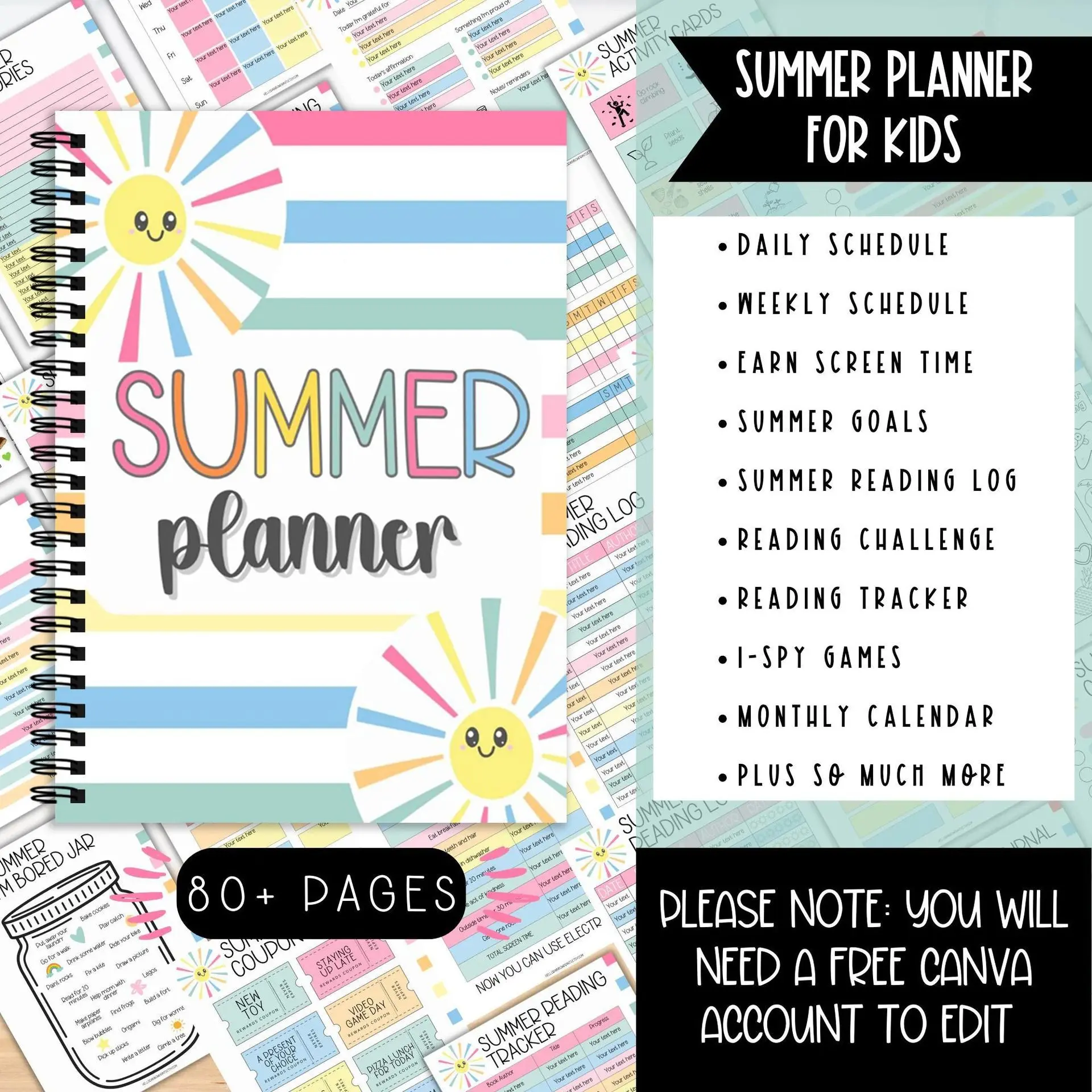 Cross-Border Summer Planner for Children, Essential Planning Tool for Kids' Summer Activities, Perfect Gift for Young Planners