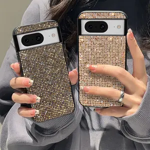 Compatible with Pixel 11 Pro XL/10/9/8/7 Series | Shockproof Anti-Scratch Phone Case, All Over Sparkling Rhinestone Inlay & Classic Plaid Pattern Design HNZ0091