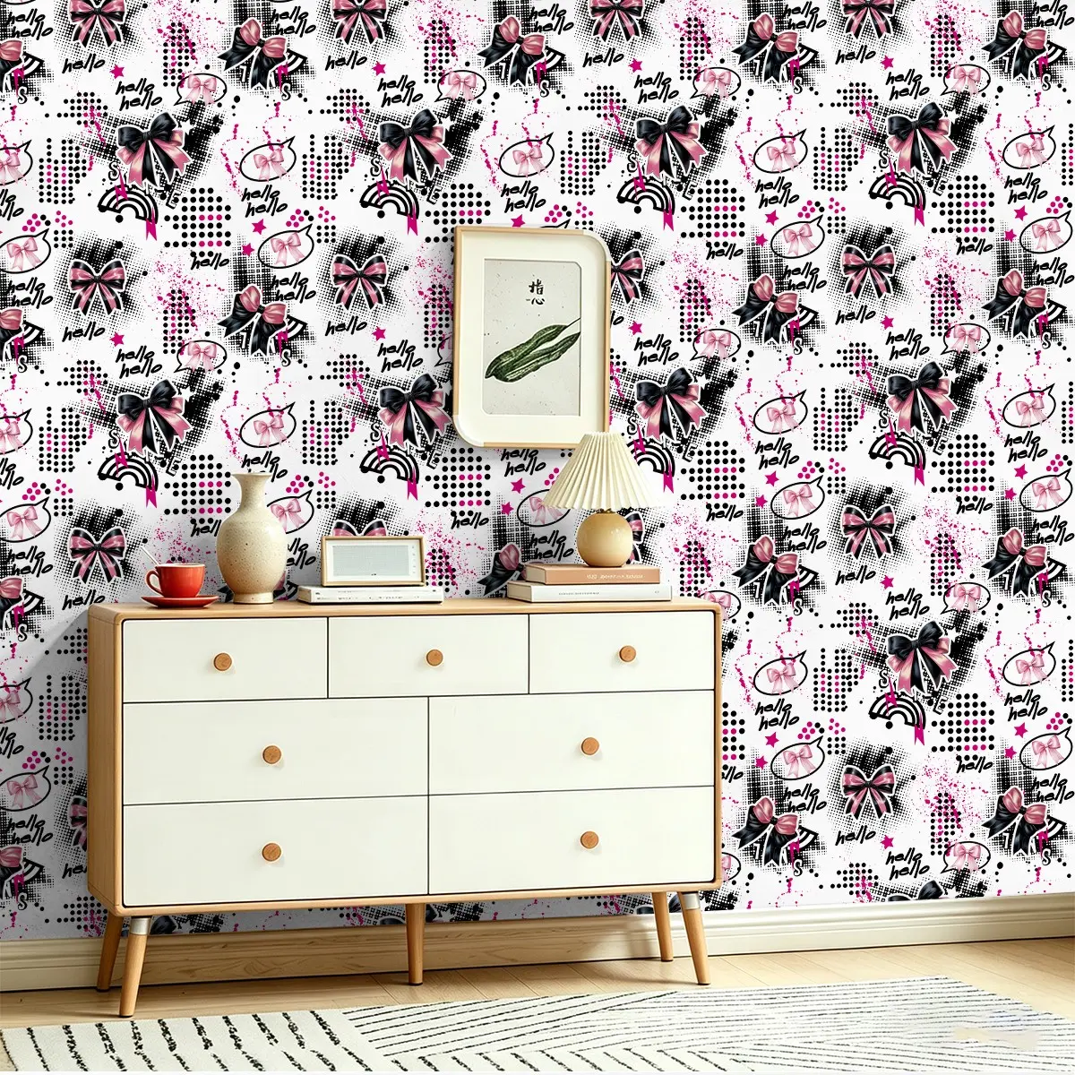 Seamless Peel and Stick Wallpaper, Bow Pattern, Removable and Washable, Ideal for Home, Rental, Airbnb, Store Decor