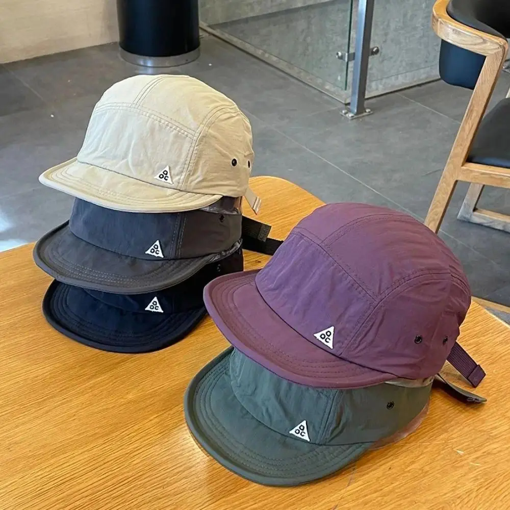 Unisex Retro Cotton Blend Short Brim Baseball Hat - Quick-Drying, Sunscreen, 5-Flap Tooling Design - Japanese Outdoor Wear for Summer Camping, Casual Use, Adjustable Size, Round Crown