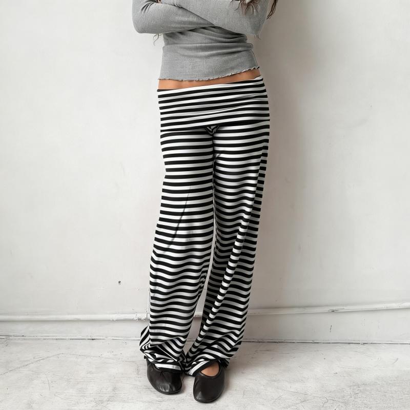 Womens Casual Pajama Pants Striped Low Waisted Lounge Pants Elastic Waist Drawstring Long Trousers