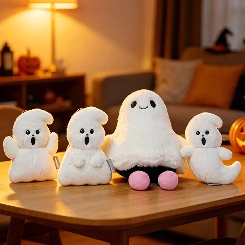 Halloween Ghost & Bat Plush Toy – Spooky Season Cute White Ghost & Brown Bat Stuffed Animals, Soft Fluffy Monster Doll & Keychain Pillow, Viral TikTok Aesthetic Holiday Decor & Gift for Kids & Teens