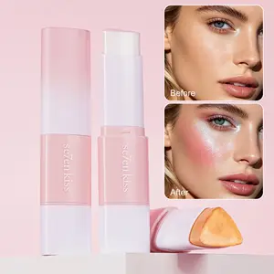 Temperature-changing powder blusher stick, smooth application, long-lasting makeup effect, 3-in-1 multi-functional powder blusher stick