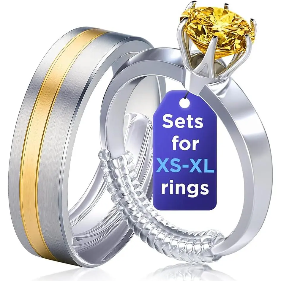 Ring Size Adjuster for Loose Rings – S-M Kit For Regular 2-5mm Band Width | For Men & Women Bands – Set of 6 Spiral & 6 Pad Guards – Invisible Spacers – Ideal for Standard Everyday Bands