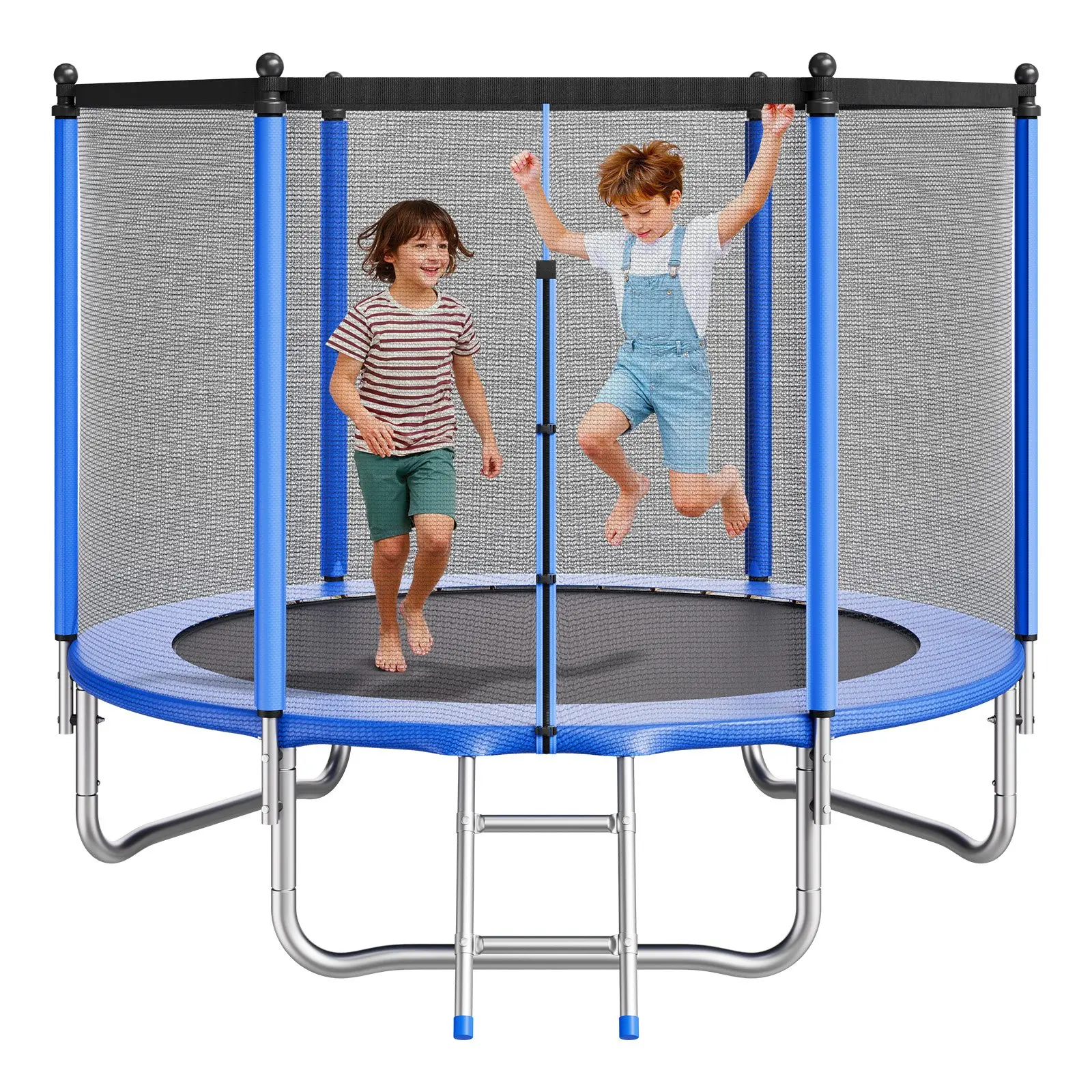 【DealsForYouDays】VEVOR Outdoor Trampoline, 8FT Round Recreational Trampoline with Enclosure Net, ASTM Approved, Heavy Duty Trampolines, Max 265 lbs Weight Capacity, Anti-Rust Backyard Trampolines for Kids & Adults