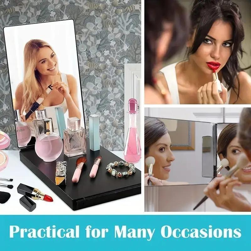 Extendable Tri-Fold Makeup Mirror, Portable Hanging Cosmetic Mirror for Hair Styling & Shaving, Best Birthday Gift for Men & Women