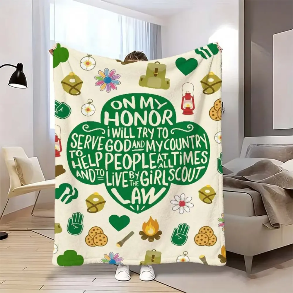 Girl Scout Character-Themed Fleece Blanket - Cozy Child-Sized Soft Flannel Throw for Bed/Couch, Decorative with Inspirational Quotes & Cute Patterns, Breathable, Machine Wash, Ideal for Cozy Nights & Gifting