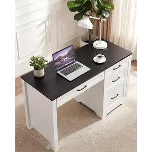 Classic Executive Desk with File Drawer & Storage, Compact Small Home Office Desk, Space-Saving Desk for Bedroom with Drawers