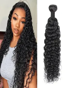 Water Wave Human Hair Bundles Virgin Water Wae Bundles Natural Black Color Curly Bundles Human Hair for Women, Soft, Can be Dyed