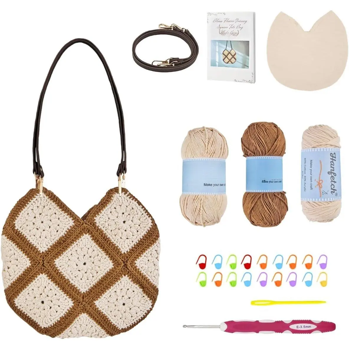 Crochet Kit for  or Intermediate Beginner, Step by Step Video Tutorial and Detailed Guide Instruction DIY Craft Supplies for Adult and  with Complete Kit for Granny Square Tote Bag