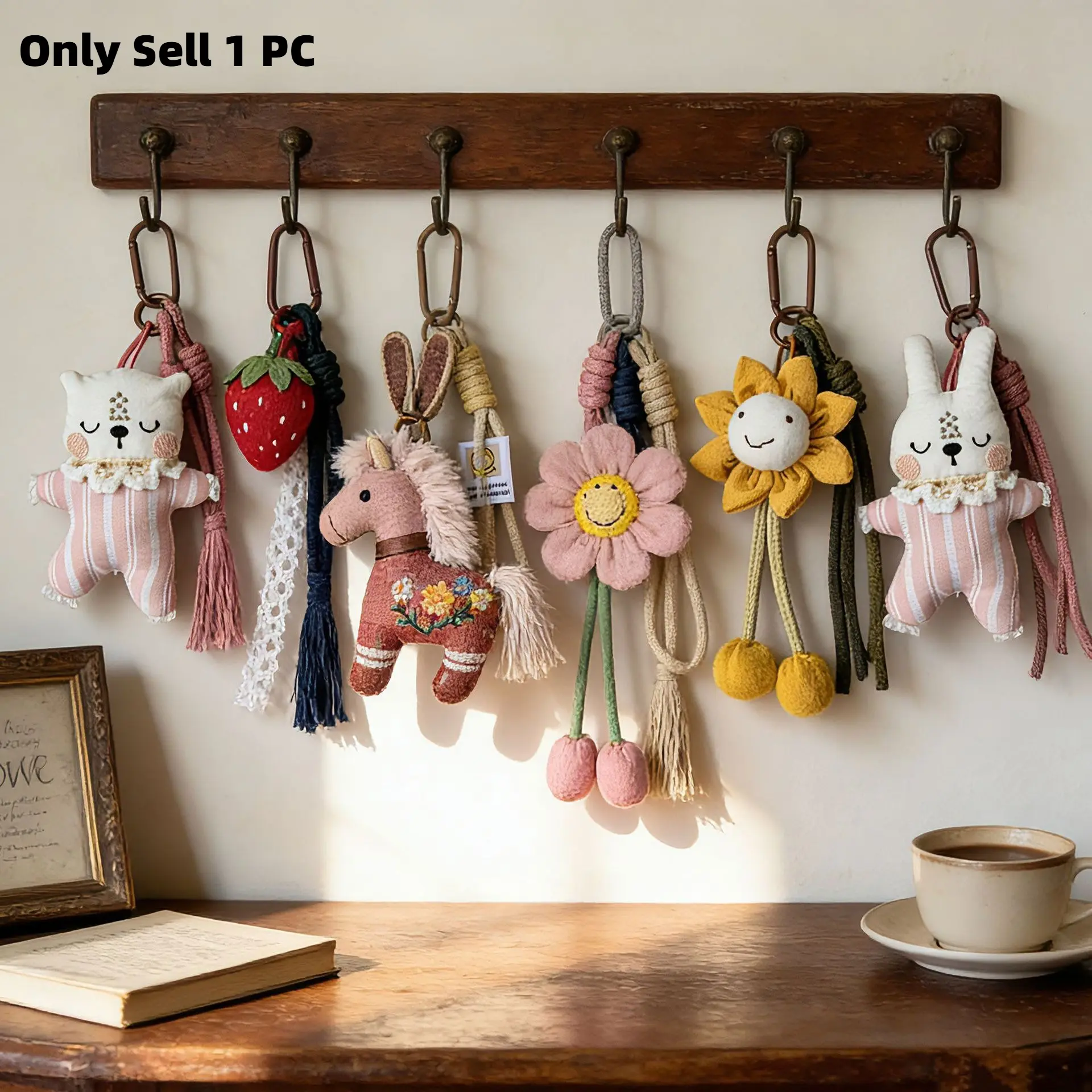 Whimsy Forest Theme Fabric Keychain, 3D Flower Shape Cartoon Doll Hanging Charm for School Backpacks, Backpacks For School, Plastic, Bag Charm, Unisex
