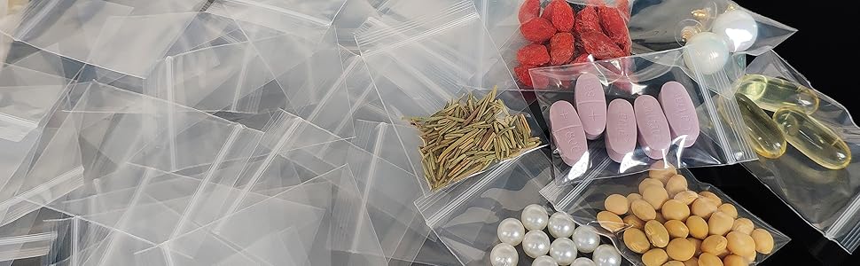 500pcs 1" x 2" Small Plastic Bags, 2 Mil Thick, Clear Small Zip Baggies, Resealable Zipper Bags, Storage Poly Baggies for Daily Vitamins, Candy Pills, Beads, Jewelry Parts, Tiny Items