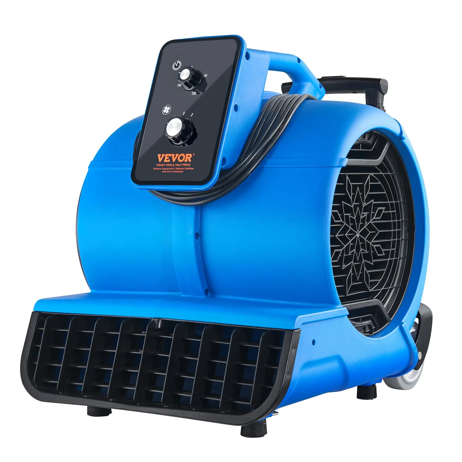 VEVOR Floor Blower, 1560 RPM, 4000 CFM Air Mover with 3 Blowing Angles, Timer, 3-Speed Adjustment, Portable Carpet Dryer Fan for Home Users, Janitorial Applications