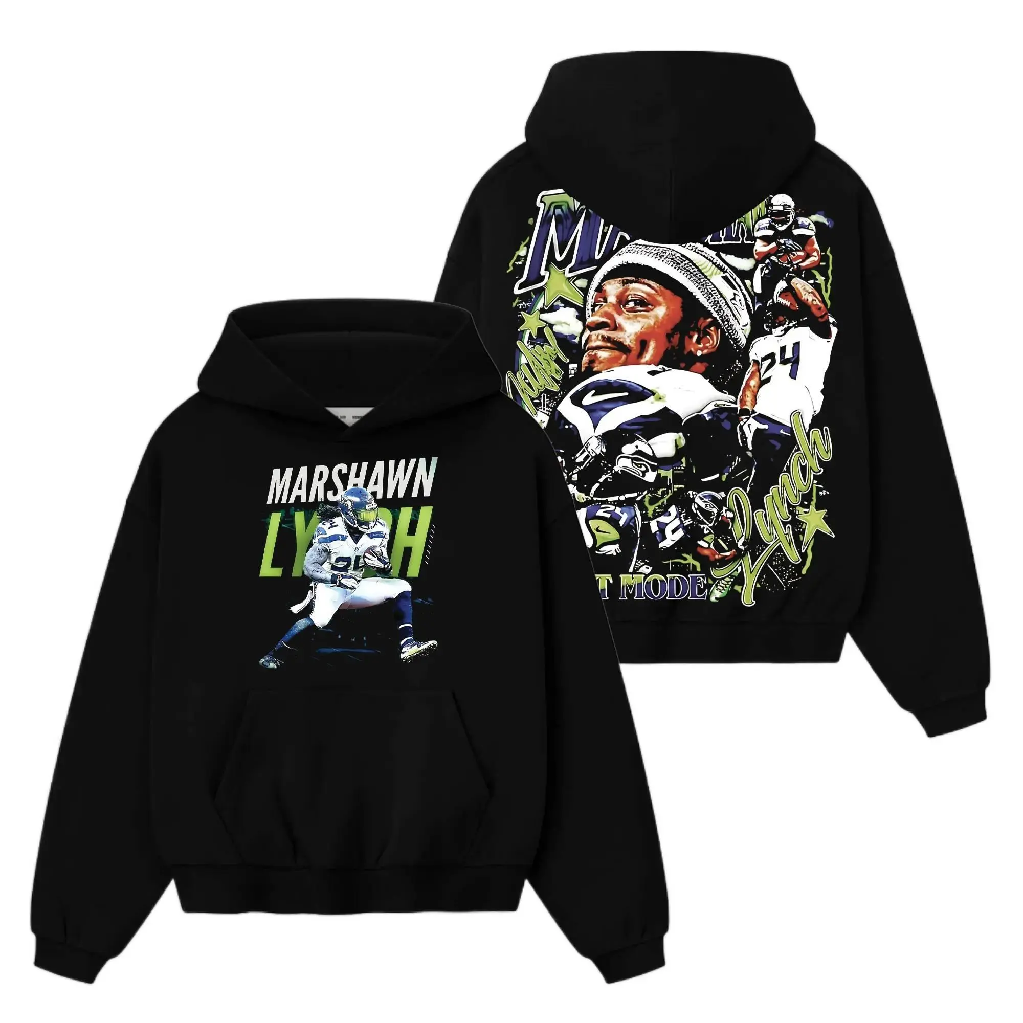 [Sale Up To 50%] Unisex Marshawn Lynch Beast Mode 24 For 12th Man Cotton Hoodie Sweatshirt T-Shirt (Made In US), Seahawks Nation Outfit, Beast Mode Fans Game Day Outfits, Gift For Football Fans, Football Graphic Hoodie