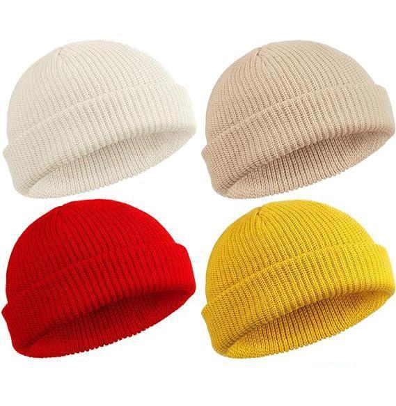 Large Size 2 or 4 Piece Fisherman Beanie for Men Hat Short Knit Cuff Beaniess Trawler Beanie Watch Hat Roll up Edge Skullcap Unisex
