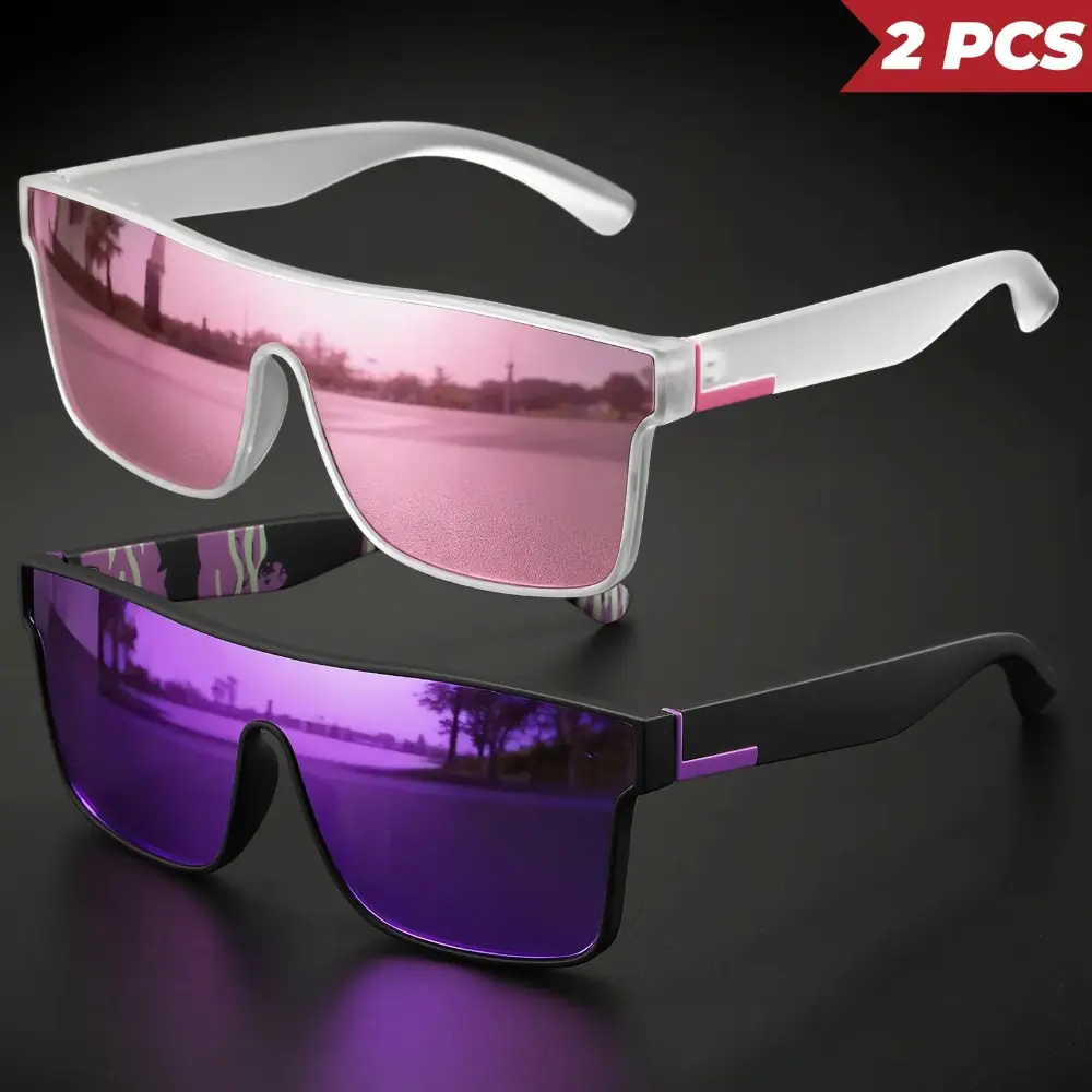 2 Pack Unisex UV400 Wrap Around Sports Sunglasses, One Piece Colorful Lens Sun Glasses, Windproof Lightweight Eyewear for Cycling Running Driving Fishing Daily Outdoor