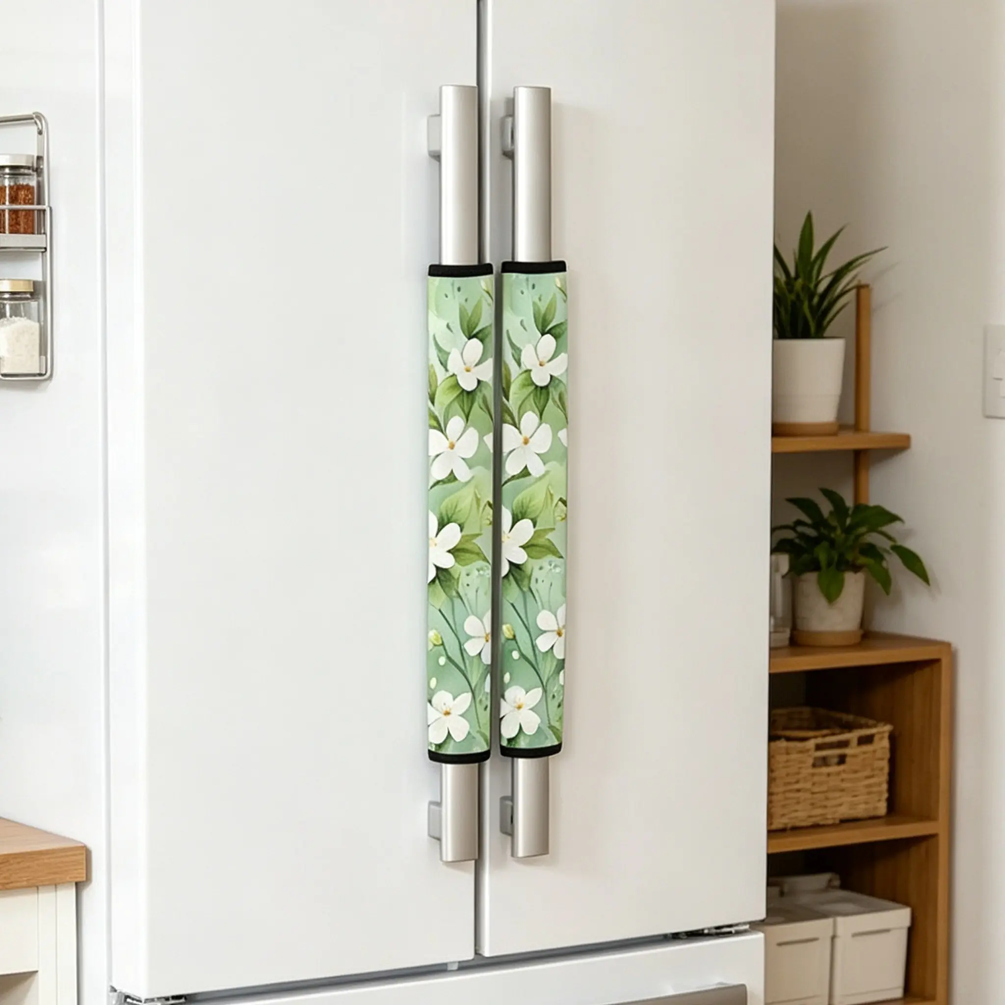 2pcs Floral Microwave & Fridge Handle Covers, Soft Kitchen Decor Set, Decorative Cover, Fits Refrigerator, Microwave, Oven, Dishwasher,