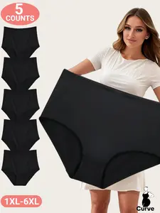 1XL-6XL,Plus Size High-Waisted Seamless Triangle Panties, Breathable Comfort, Full Coverage Briefs, Elastic Waist Underwear, Plain Colors, All Seasons