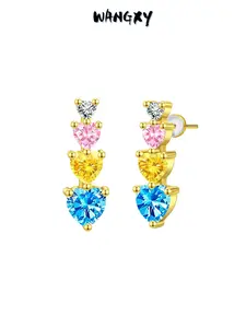 WANGXY Colorful Crystal Climber Earrings for Women 14K Gold Plated Cubic Zirconia Earrings S925 Silver Needel Hypoallergenic  Dangle Studs Statement Earrings Fashion Jewelry Gifts