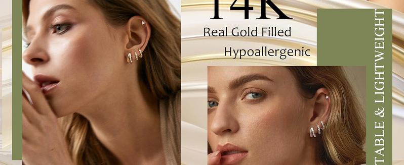 Besteel 4 Pairs Gold Plated Earrings Set for Women Hypoallergenic Huggie Hoop Earring Set for Multiple Piercing Small Dainty Helix Tragus Cartilage Flat Back Stud Earring Stacks Pack Silver