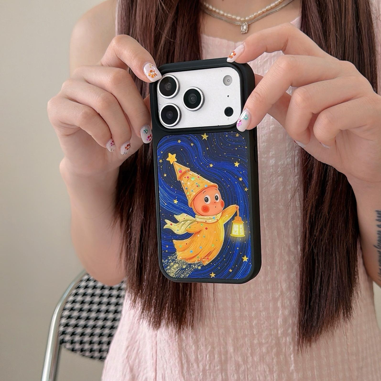 Luxury Gilded Star Character Rotatable Phone Case for iPhone 17 Pro Max 16 Pro Max 15 Pro, Stylish Full Body Protective Shell for Girls