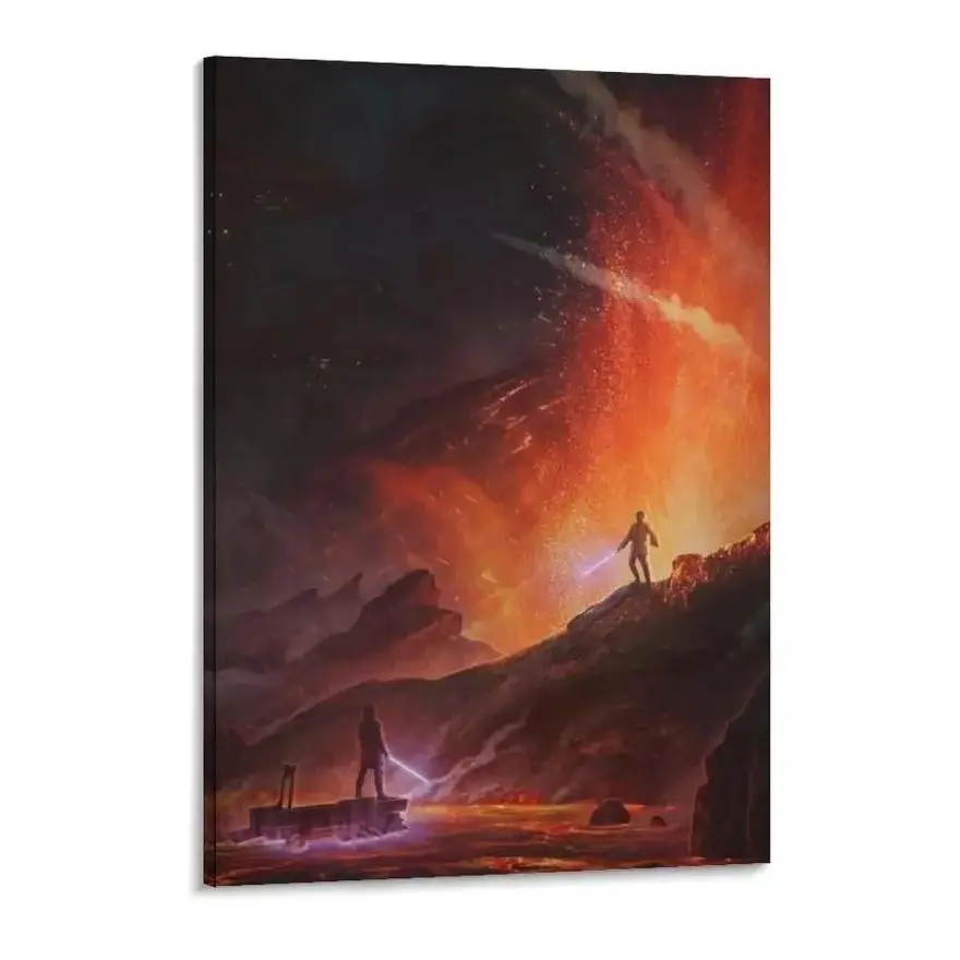 Epic Fantasy Volcano Canvas Wall Art - Creative Design Print, Graphic Vibrant Prints, Heroic Silhouettes, Dramatic Lava Landscape, Adventure-Themed Home Decor, Gift for Living Room Gaming Room, Graphic Prints