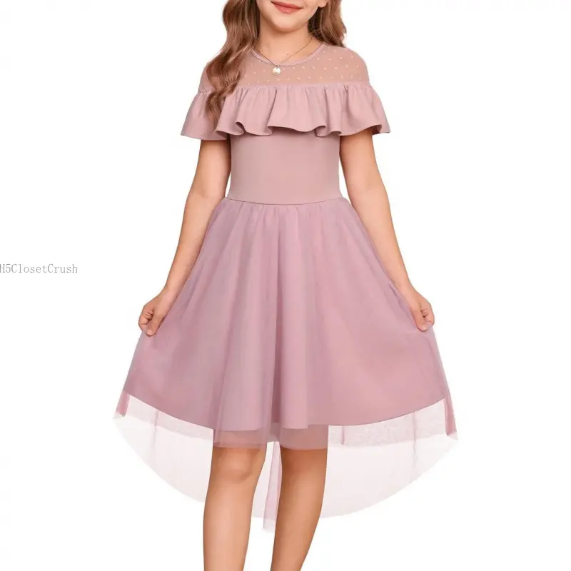 Girls Wedding Party Formal Dress Junior Bridemaid Dresses for Teens Tulle High Low Dress Size 7-14H5ClosetCrush