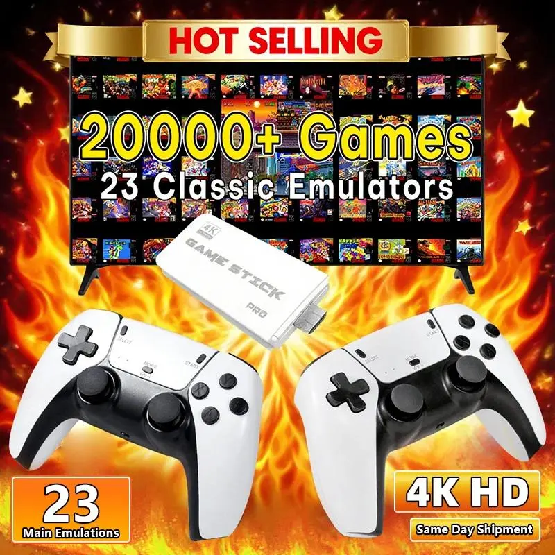 AISLPC 64GB M15 Game Stick - Wireless Gaming Controller, 20000+ Classic Titles, 4K HDMI Output, HD 2-Player Handheld Console, Plug & Play, Compatible with TV, PC, Projector