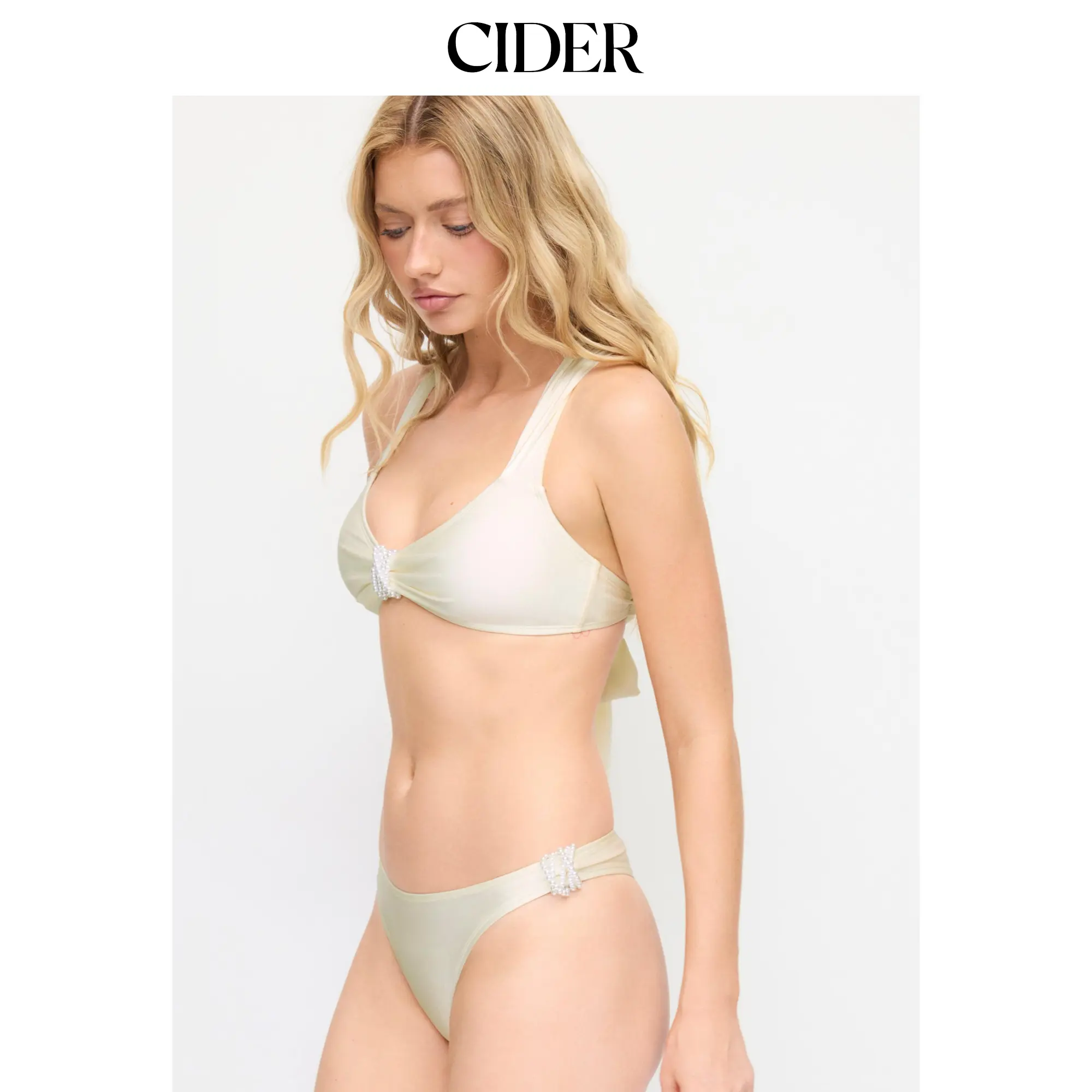 Cider Scoop Neckline Bead Detail Criss-Cross Low Rise Bikini Set