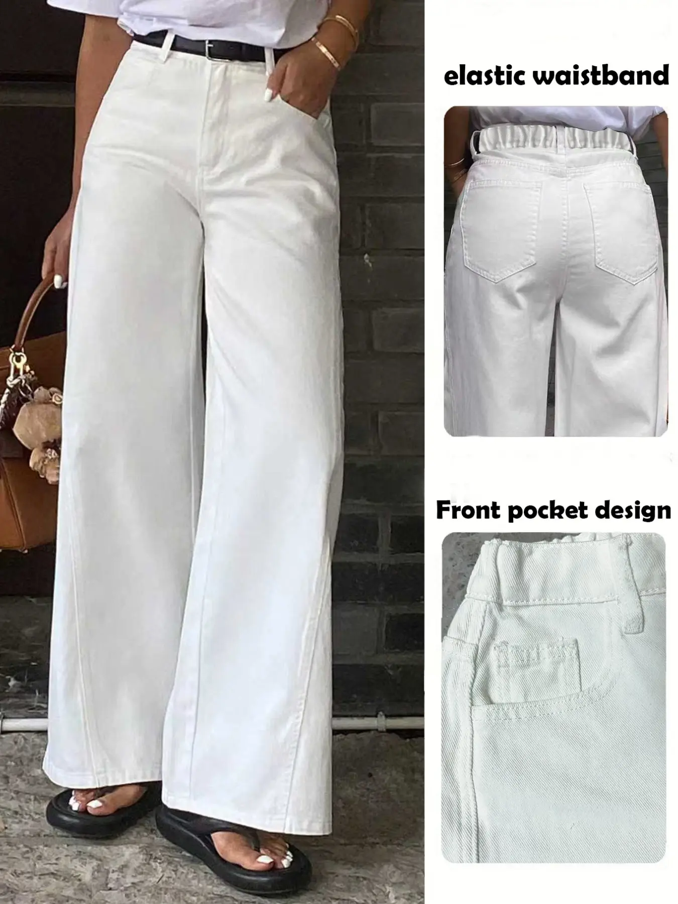 Fashionable Daily Wear Women's Versatile Non-Elastic Waist Denim Wide Leg Long Pants, Comfortable and Stylish, Perfect for Everyday Use