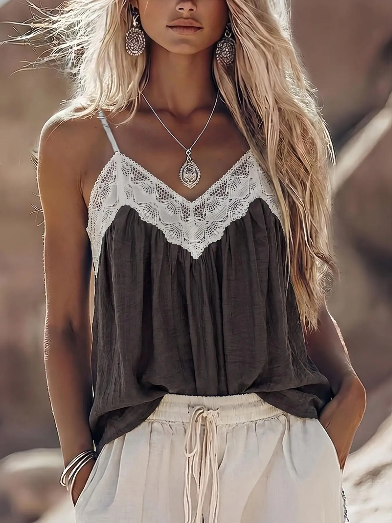 Women's French Lace Camisole Top, Casual and Elegant Summer Style, Loose Fit Slimming Strapless Vest, Comfortable and Relaxed Look, Women's Fashion